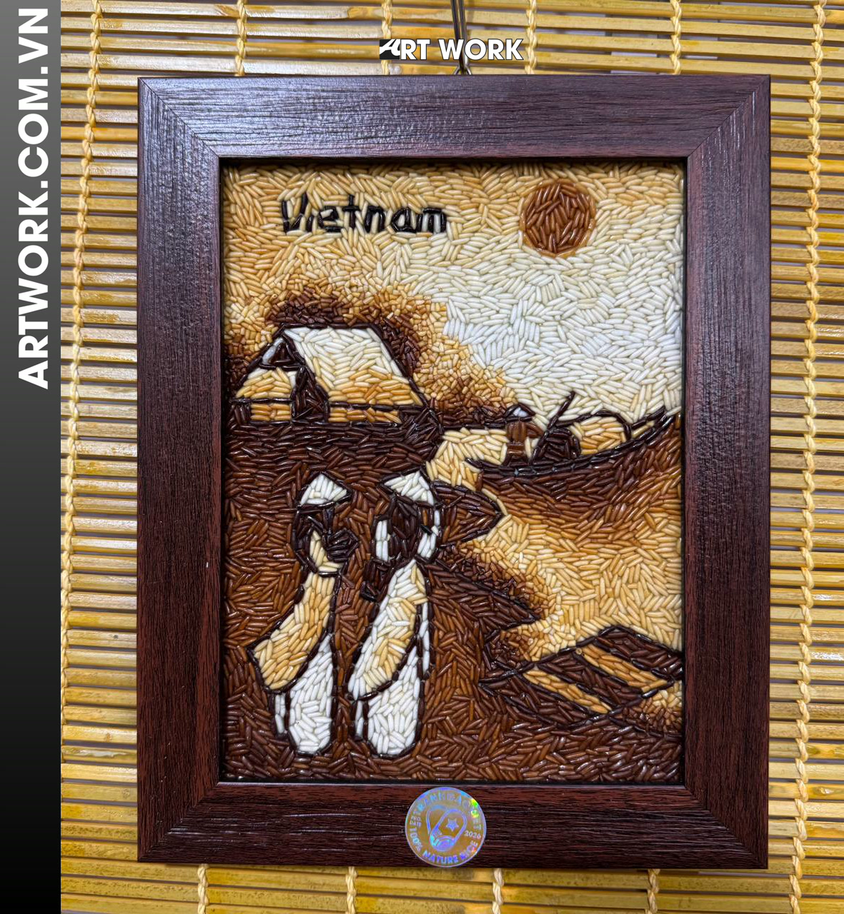 Painting rice of two girls waiting for the boat to go to the river