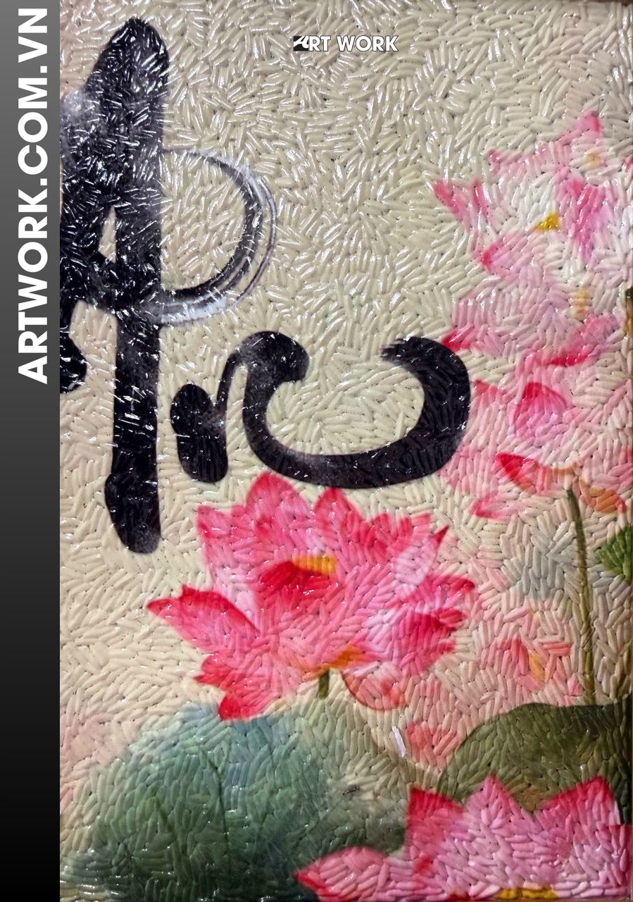 Image 3 - Peaceful lotus Rice Painting - Vietnam ArtWork