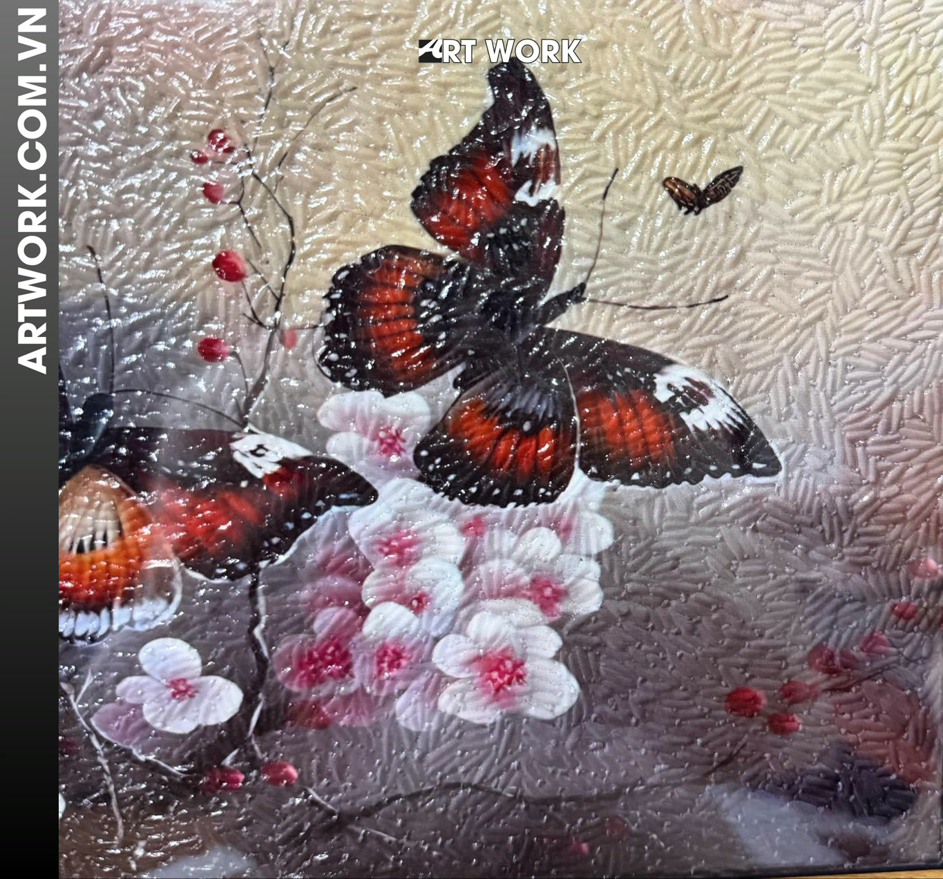 Image 3 - Butterfly flowers Rice Painting - Vietnam ArtWork