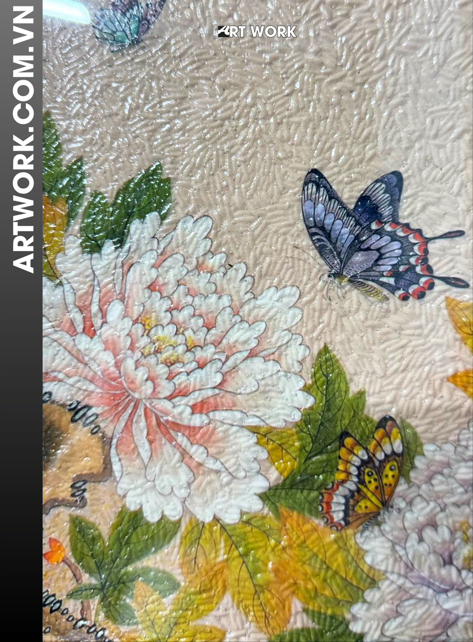 Image 2 - Butterfly with flowers Rice Painting - Vietnam ArtWork