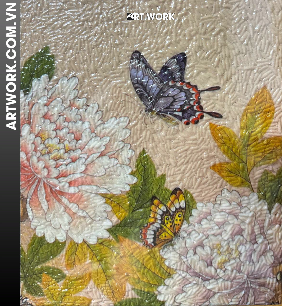 Image 3 - Butterfly with flowers Rice Painting - Vietnam ArtWork