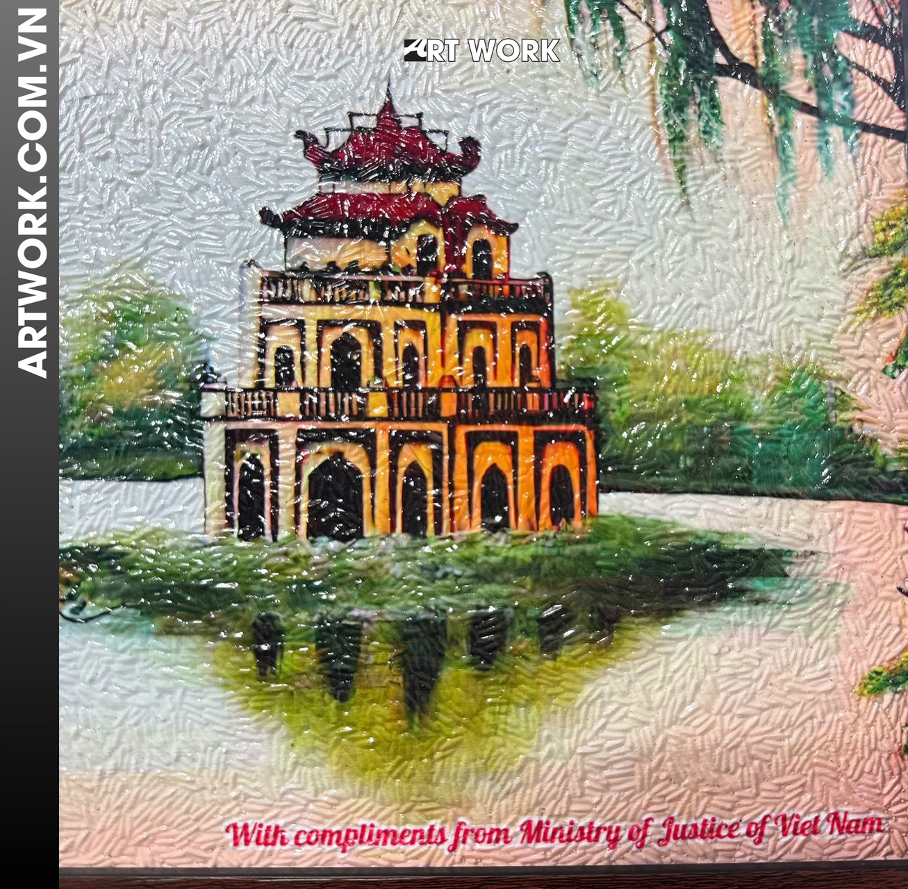 Image 3 - Turtle Tower in Hanoi Rice Painting - Vietnam ArtWork