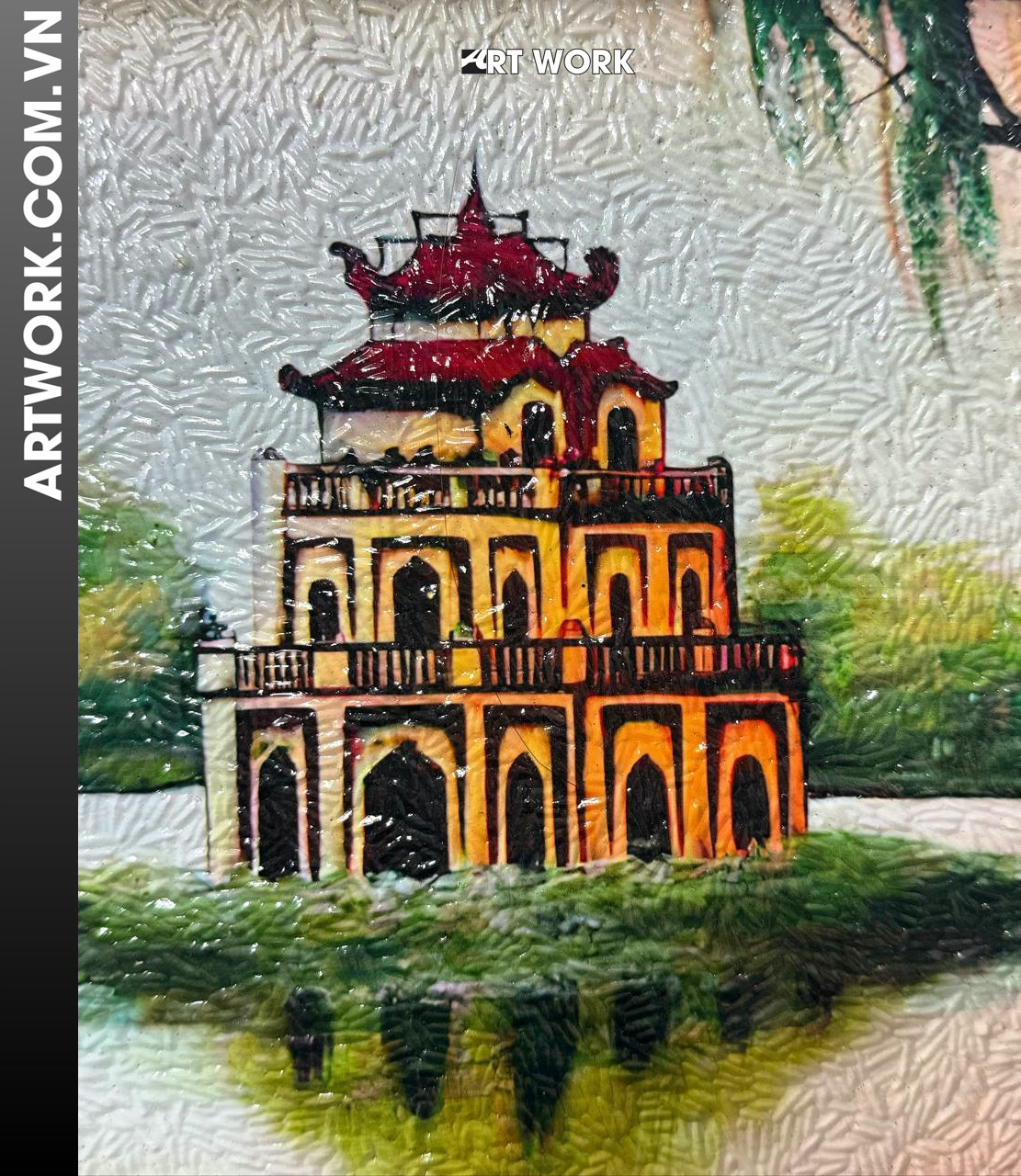 Image 4 - Turtle Tower in Hanoi Rice Painting - Vietnam ArtWork
