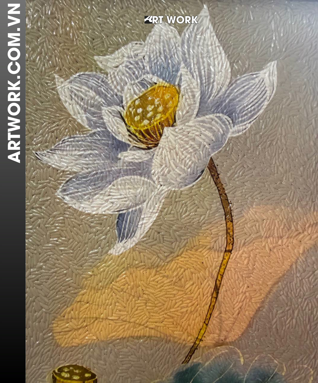 Image 3 - Lotus flower and fish Rice Painting - Vietnam ArtWork