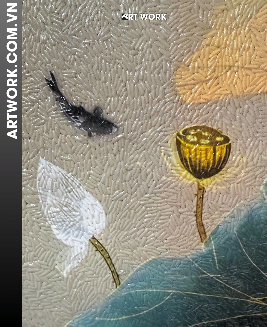 Image 4 - Lotus flower and fish Rice Painting - Vietnam ArtWork