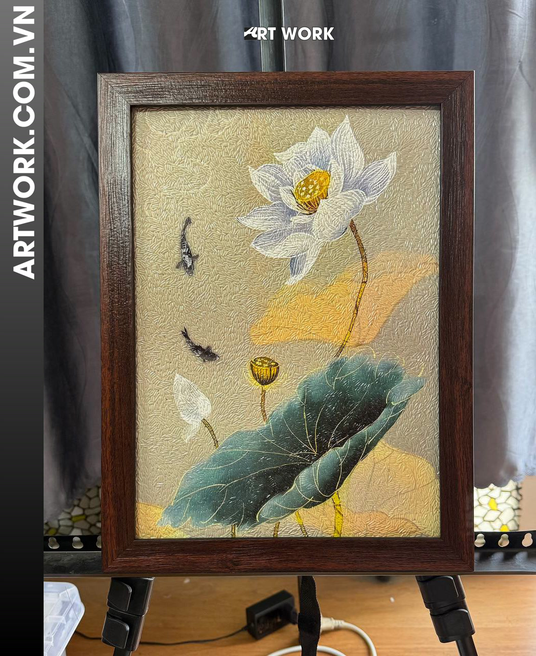 Lotus flower and fish Rice Painting