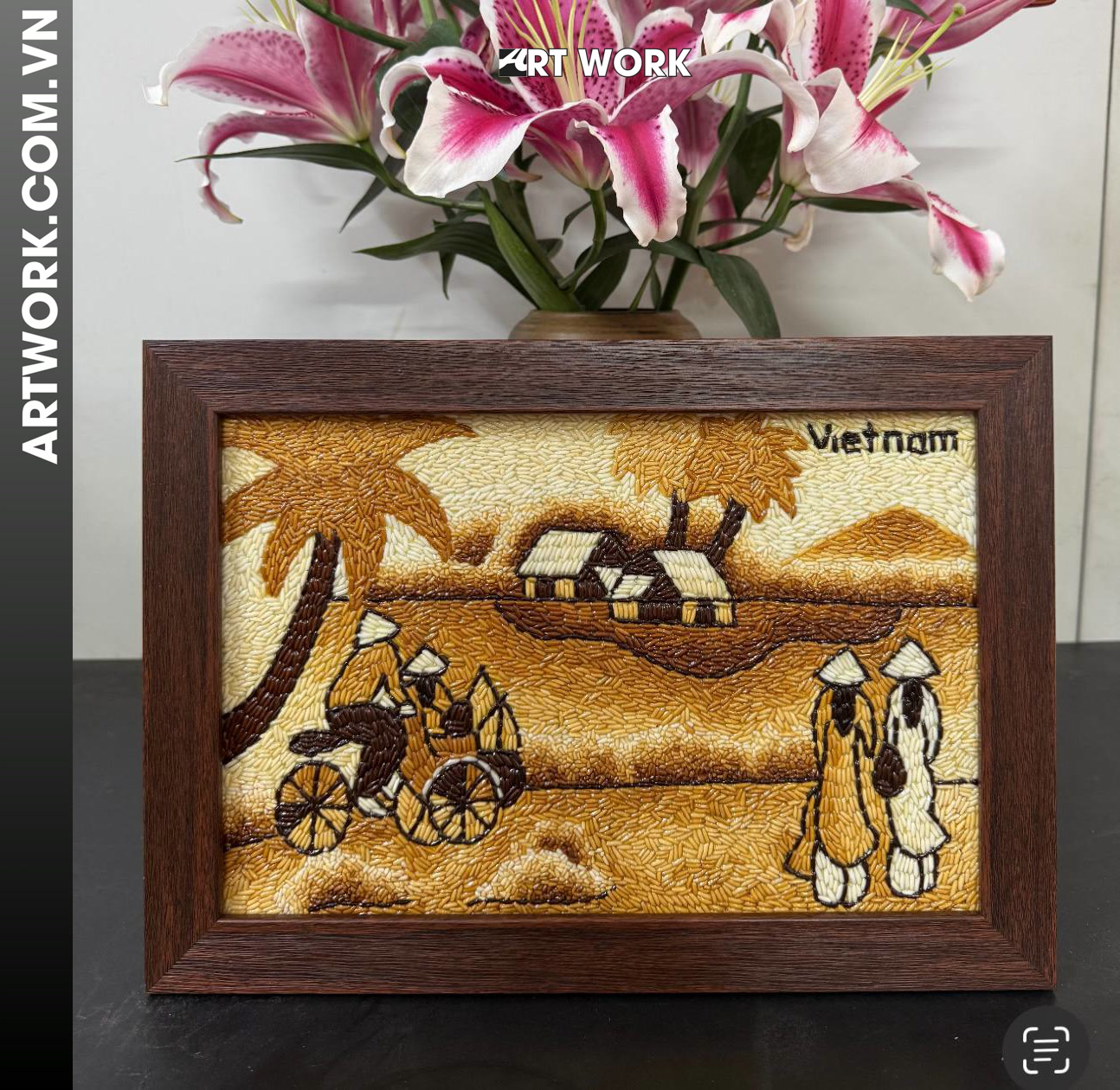Rural Life Rhythm Rice Painting - (20x30) – Rustic Brown Wooden Frame