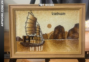 Boats on the HaLong bay rice Painting 20x25 cm