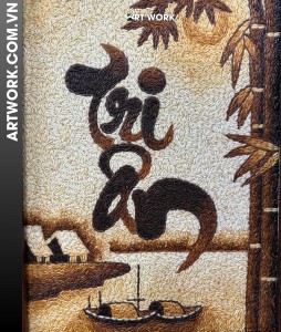 “Gratitude” Calligraphy Rice Painting (30x40) – Rustic Brown Frame