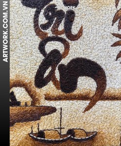 “Gratitude” Calligraphy Rice Painting (30x40) – Rustic Brown Frame