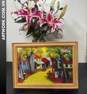 Old Quarter Rhythms Rice painting(20x30) – Reddish-Brown Frame