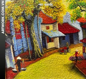 Old Quarter Rhythms Rice painting(20x30) – Reddish-Brown Frame