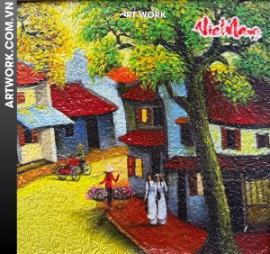 Old Quarter Rhythms Rice painting(20x30) – Reddish-Brown Frame