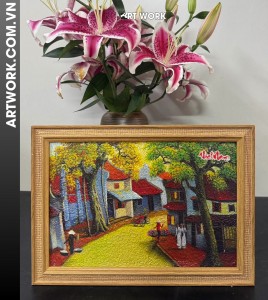 Old Quarter Rhythms Rice painting(20x30) – Reddish-Brown Frame