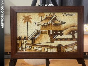 One-Pillar Pagoda Vietnam rice painting 20x25cm