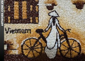 Painting rice of a bicycle girl by the window