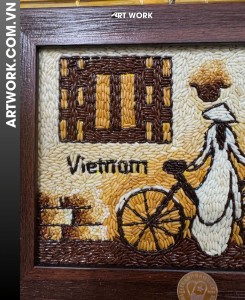 Painting rice of a bicycle girl by the window