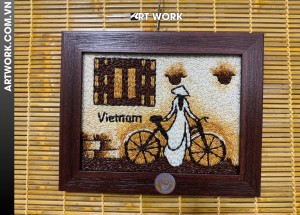 Painting rice of a bicycle girl by the window