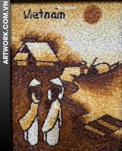 Painting rice of two girls waiting for the boat to go to the river