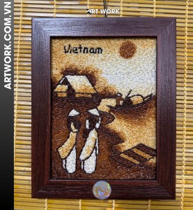 Painting rice of two girls waiting for the boat to go to the river