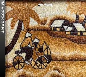 Rural Life Rhythm Rice Painting - (20x30) – Rustic Brown Wooden Frame