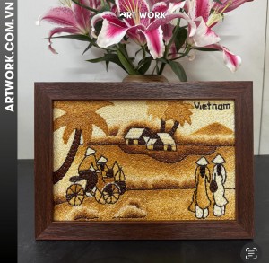 Rural Life Rhythm Rice Painting - (20x30) – Rustic Brown Wooden Frame