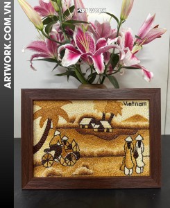 Rural Life Rhythm Rice Painting - (20x30) – Rustic Brown Wooden Frame