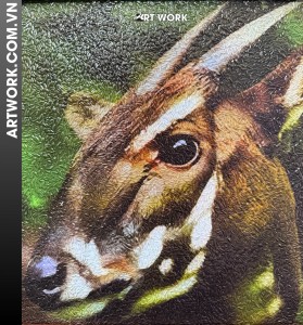 Saola Rice Painting (30x40) – Rustic Brown Wooden Frame