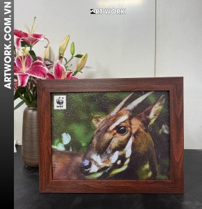 Saola Rice Painting (30x40) – Rustic Brown Wooden Frame
