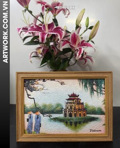 Scenes of Hoan Kiem Rice Painting (20x30) – Reddish-Brown Frame