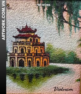 Scenes of Hoan Kiem Rice Painting (20x30) – Reddish-Brown Frame