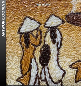 The map of Vietnam and 2 girls wearing Vietnamese ao dai rice painting