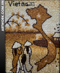 The map of Vietnam and 2 girls wearing Vietnamese ao dai rice painting