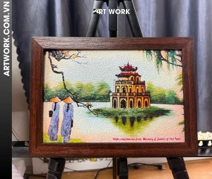 Turtle Tower in Hanoi Rice Painting